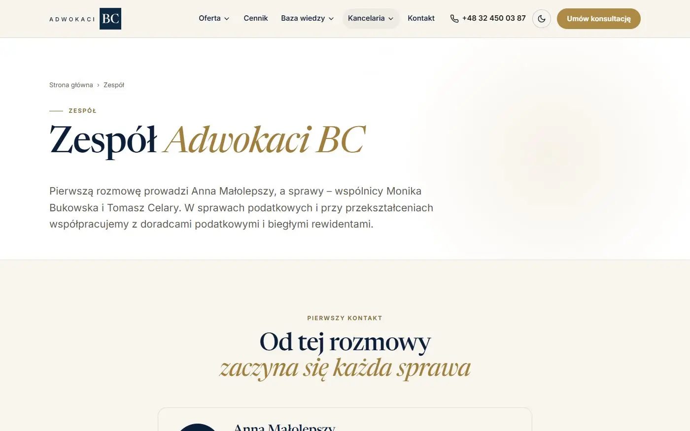 Adwokaci BC: Zespół. Sylwetki adwokatów i wspólników, którzy prowadzą sprawy.