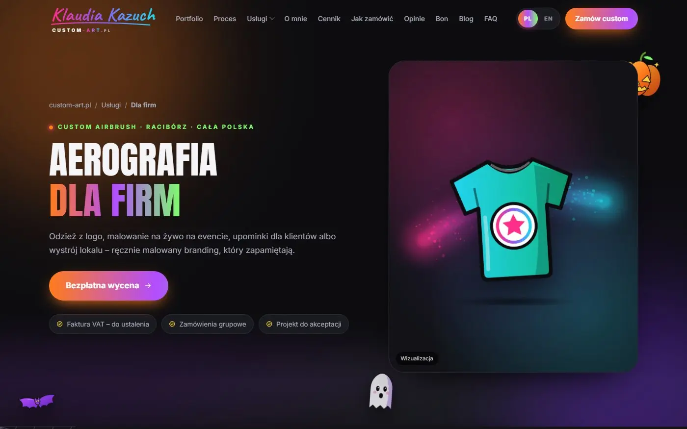 custom-art.pl: Oferta dla firm. Aerografia z logo, malowanie na eventach i ręcznie malowany branding.