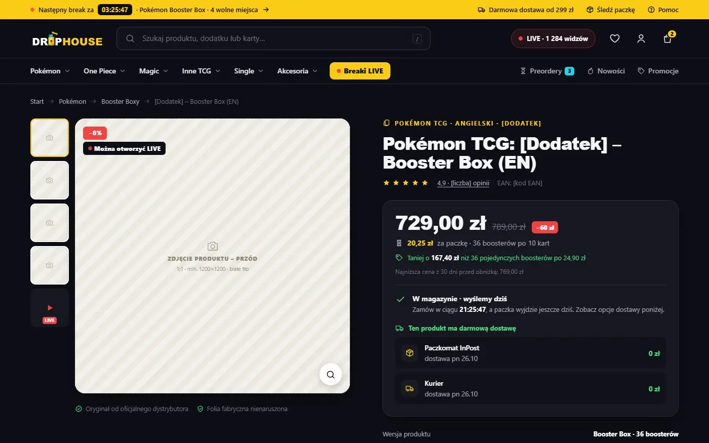 DropHouse: Karta produktu. Booster Box z ceną, dostępnością, opcją otwarcia na żywo i terminem dostawy.