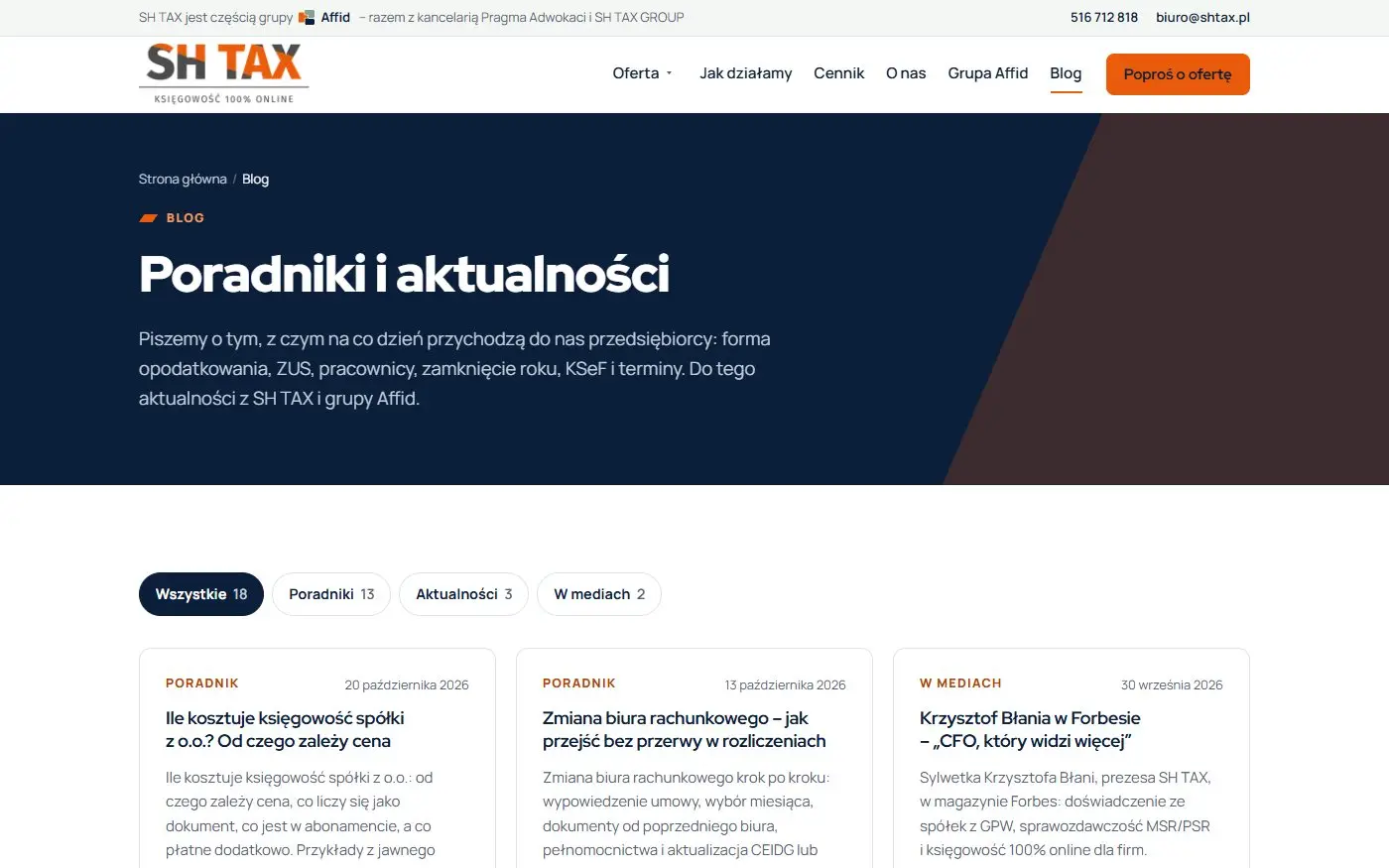 SH TAX: Poradniki. Blog z filtrami kategorii: poradniki podatkowe, aktualności i publikacje w mediach.