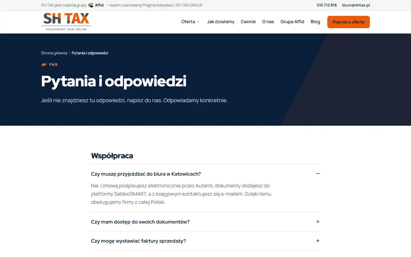 SH TAX: Pytania i odpowiedzi. FAQ pogrupowane tematycznie, z danymi strukturalnymi dla Google.