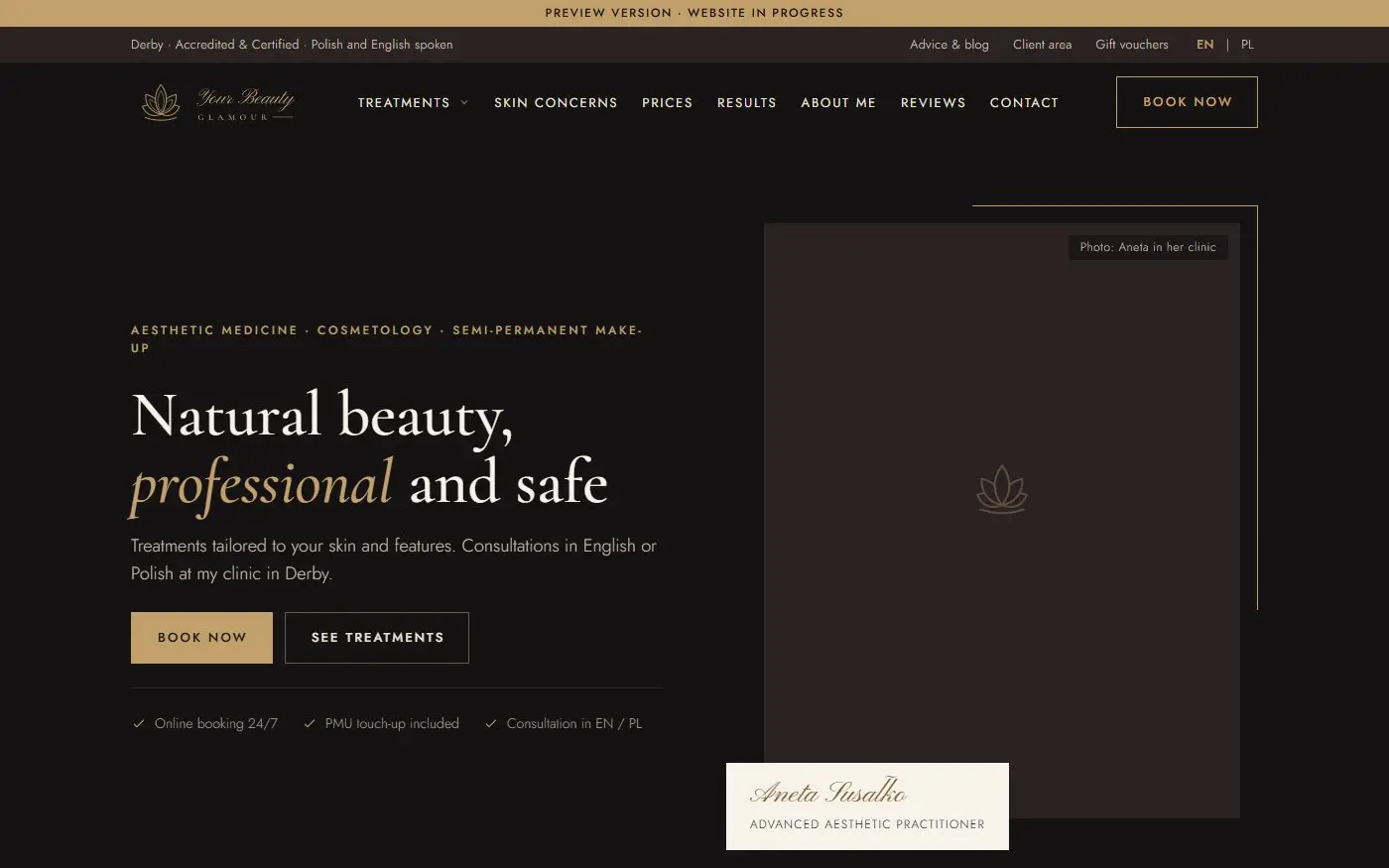 Your Beauty Glamour: Wersja angielska. Pełna wersja EN dla klientek z Anglii, z własnymi adresami i danymi dla Google.