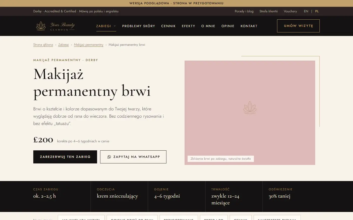 Your Beauty Glamour: Strona zabiegu. Makijaż permanentny brwi: cena, czas, trwałość efektu i rezerwacja albo pytanie przez WhatsApp.