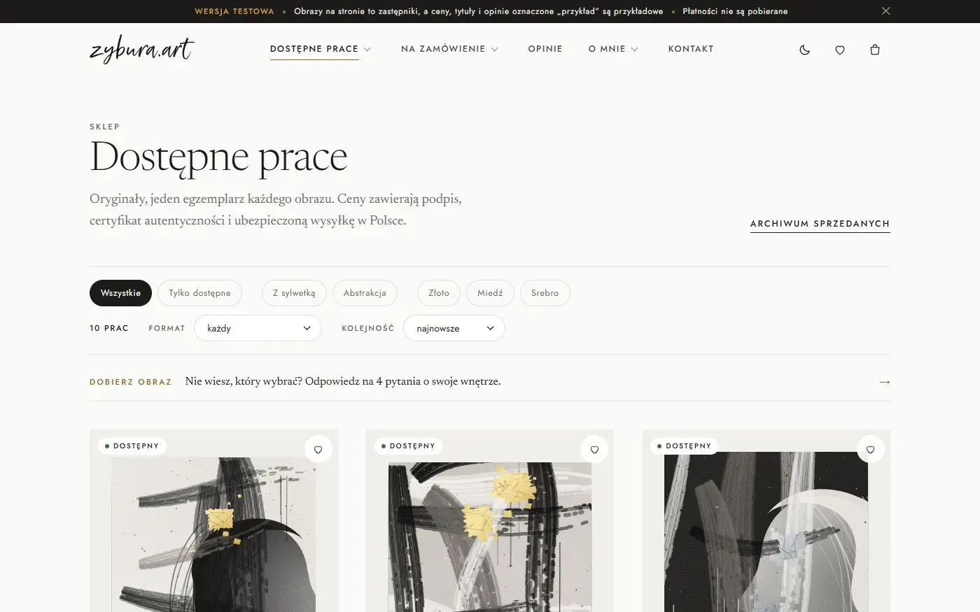 Monika Żybura Art: Dostępne prace. Galeria obrazów z filtrami po formacie, technice i dostępności oraz archiwum sprzedanych prac.